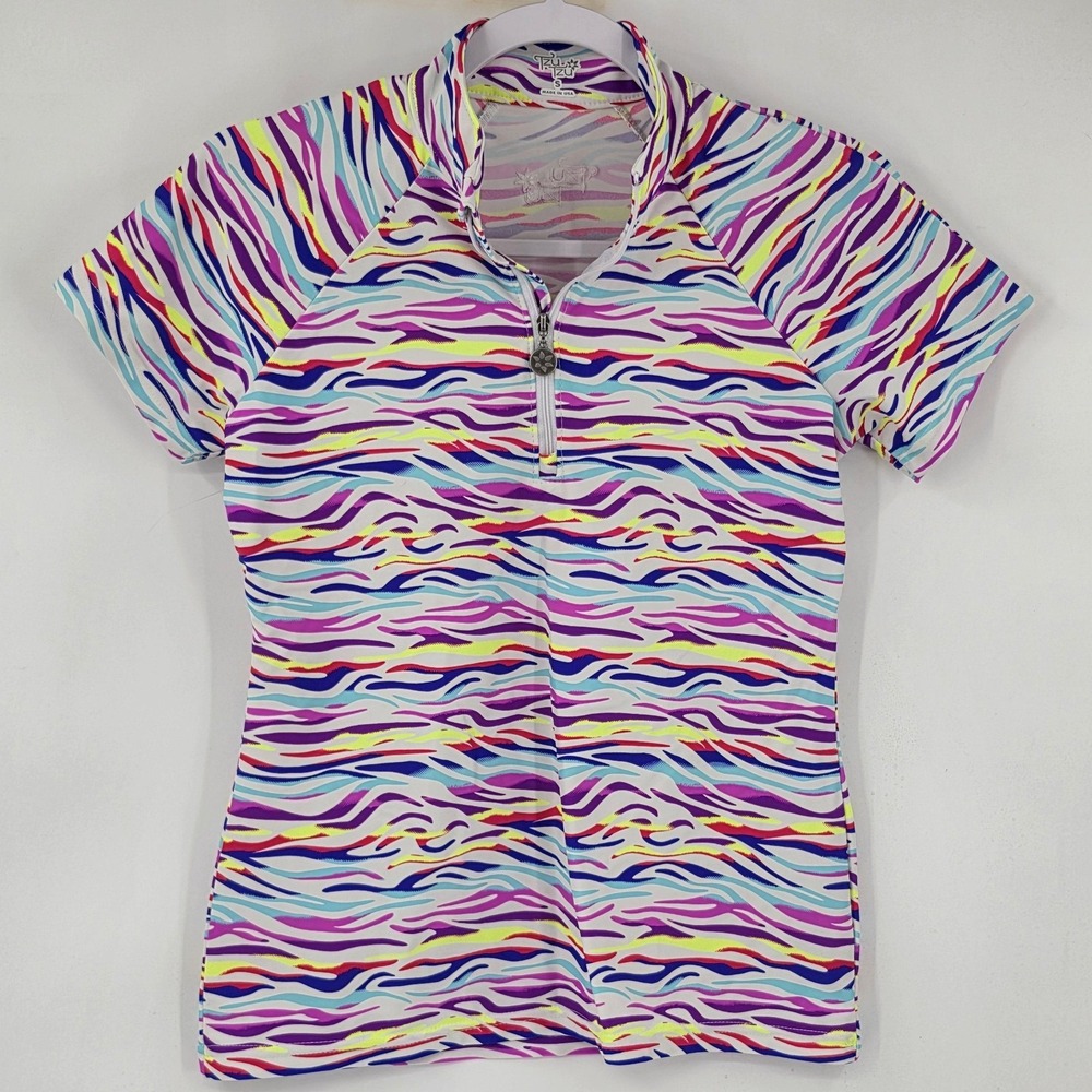 Tzu Tzu Shirt Women's Small Multicolor Striped 1/4 Zip Golf Tennis Athletic‎ Top